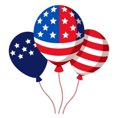 Şeffaf bir arka planda izole edilmiş vatansever Amerikan balonları. Amerikan bayrağı. Yapay zeka üretildi. Vektör simgesi