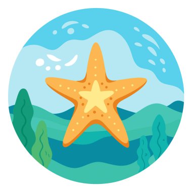 Deniz yıldızı illüstrasyonu. Yazın okyanus yıldızı. Hayvansal deniz yıldızı. Yapay zeka üretildi. Vektör simgesi