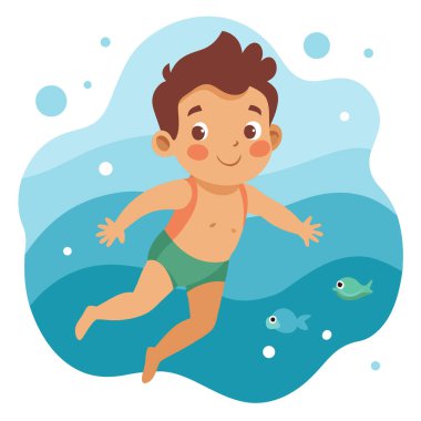 Bebek su altında yüzüp kameraya bakarak eğleniyor. Yapay zeka. Yapay zeka üretildi. Vektör simgesi