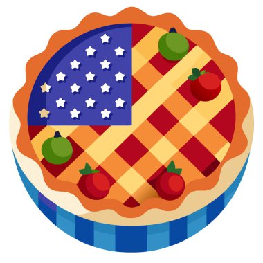 Çilekli Amerikan Bayrağı Turtası ve Kırsal Ahşap Masa 'da yabanmersini. Yapay zeka üretildi. Vektör simgesi