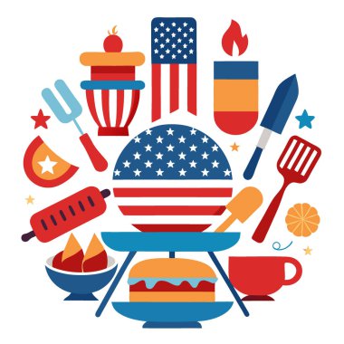 Bayramlık Amerikan Barbeküsü Mutfak Zevkleri Ulusal Bayrağı. Yapay zeka üretildi. Vektör simgesi