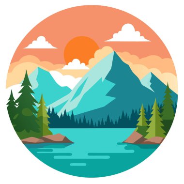 Bear Gölü ve Longs Tepesi. Rocky Mountain Ulusal Parkı 'nda yapay zeka tarafından oluşturulan sakin bir yaz sabahı. Vektör simgesi