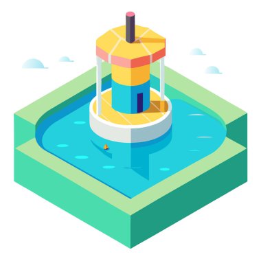 Güneşli bir günde temiz bir yüzme havuzunda yüzen klor makinesi. Yapay zeka üretildi. Vektör simgesi