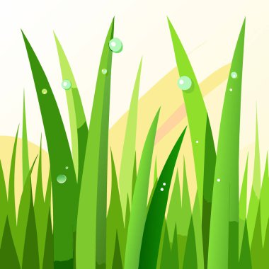 Yumuşak sabah ışığında yemyeşil çimenler çiğ damlalarıyla parıldıyor. Taze ve canlı yapay zeka üretildi. Vektör simgesi