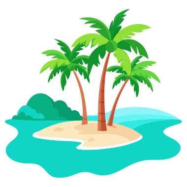 Palmiye ağaçları olan tropik bir ada kristal berrak turkuaz su beyaz kumlu plaj. Yapay zeka üretildi. Vektör simgesi