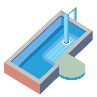 Havuz giderini kapat. Akıp duran bir su, Yapay zekanın oluşturduğu havuzun kenarında. Vektör simgesi