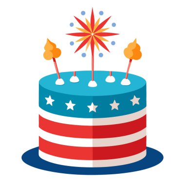 4 Temmuz partisi için mükemmel kıvılcımlı Amerikan bayrağı pastası. Yapay zeka üretildi. Vektör simgesi