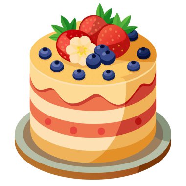 Çilekli Lezzetli Böğürtlenli Kek ve Kırsal Tahta Masa Üzerinde Yabanmersini. Yapay zeka üretildi. Vektör simgesi