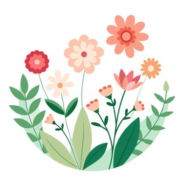 Doğal bir çiçek arkaplanı ve yapay zekanın oluşturduğu küçük, güzel yaz çiçeklerinin olduğu bir yer. Vektör simgesi