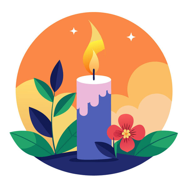 Всегда любил и помнил. Спокойная свеча рядом с яркими цветами на закате. Значок вектора