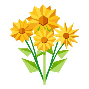 buket origami ayçiçekleri Temmuz kutlamaları. İzole edilmiş beyaz arka plan. Yapay zeka üretildi. Vektör simgesi