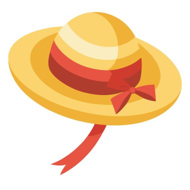 Kurdeleli hasır şapka ve beyaz arka planda fiyonk. Plaj şapkası manzarası izole. Yapay zeka üretildi. Vektör simgesi