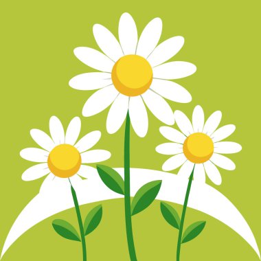 Sarı ve yeşil yay içerisindeki beyaz papatyalar fotokopi alanı ile dikey arkaplanı bulanıklaştırdı. Yapay zeka üretildi. Vektör simgesi