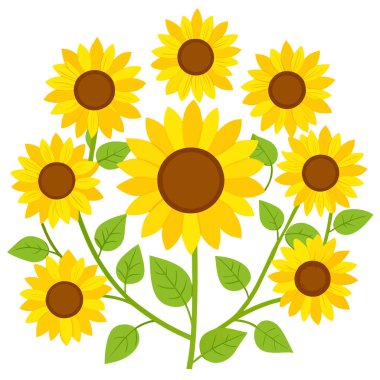 Beyaz ya da şeffaf arkaplanda izole edilmiş sınır düzeninde sarı ayçiçekleri. Yapay zeka üretildi. Vektör simgesi