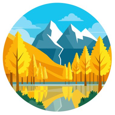 Haziran Gölü 'nde Yansıyan Sarı Aspen Ormanı' nın Sonbahar Manzarası 'na Düşmek. Yapay zeka üretildi. Vektör simgesi