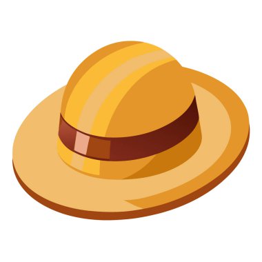 Beyaz, kahverengi hasır bir şapkayla izole edilmiş baş koruması için bir yaz modası aksesuarıdır. Yapay zeka üretildi. Vektör simgesi