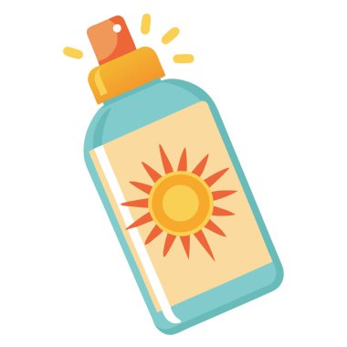 Ultraviyole ışınlarını koruma amaçlı güneş kremi şişesi ve cilt sağlığı. Yapay zeka üretildi. Vektör simgesi