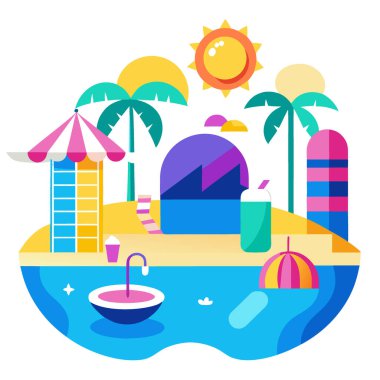 Canlı plaj titreşimleri. Canlı bir havuz partisi. Yapay zekanın oluşturduğu şık bir kulüp. Vektör simgesi