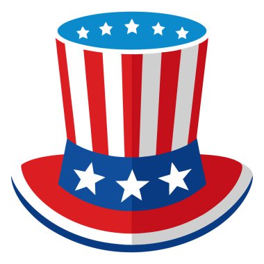 Bayramlık Sam Amca Vatansever Kırmızı Beyaz ve Mavi Şapkalı Temmuz kutlamaları için. Yapay zeka üretildi. Vektör simgesi