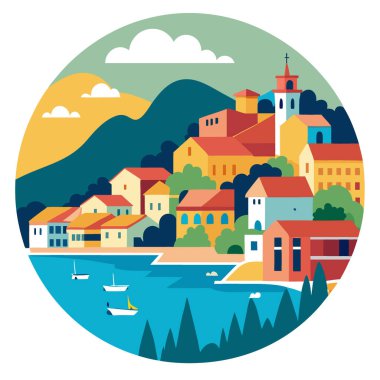 Villefranche sur Mer, Nice ve Monaco arasında Fransız Rivierası 'nda. Cote d Azur France yapay zeka üretti. Vektör simgesi