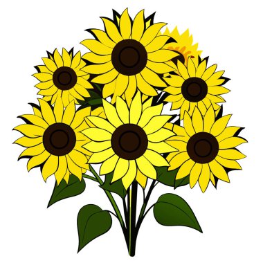 Siyah arkaplanda parlak sarı ayçiçekleri olan güzel bir buket. Yapay zeka üretildi. Vektör simgesi