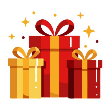 Şenlikli Hediye Kutuları Kırmızı Altın ve Kahverengi Fiyonk Kutlamaları sunar. Yapay zeka üretildi. Vektör simgesi