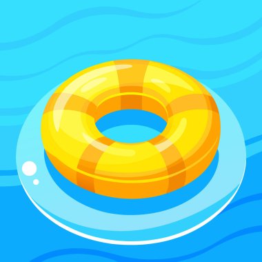 Sarı Şişme Yüzük Serinletici Mavi Yüzme Havuzu 'nda Yüzüyor Güneşli Yaz Günü. Yapay zeka üretildi. Vektör simgesi