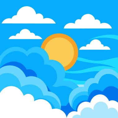 Parlak mavi bulutlar ve sabah meltemiyle yeni bir perspektif için gökyüzüne bakın. Yapay zeka üretildi. Vektör simgesi