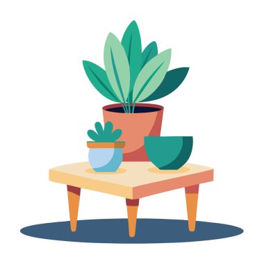 Manjerico evdeki sehpanın üzerine saksı koymuştu. San Juan festivali için geleneksel dekor. Yapay zeka üretildi. Vektör simgesi