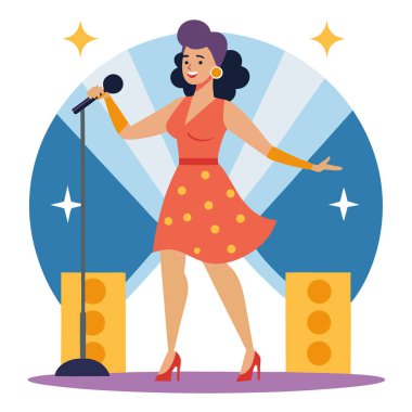 İmaj d 'une femme chanteuse qui se produit in concert sur scene pour la fete de la musique. Yapay zeka üretildi. Vektör simgesi