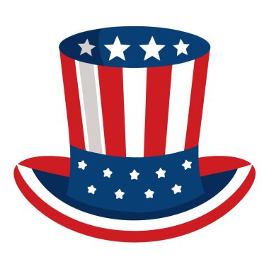 Şeffaf bir arkaplanda Amerikan Bayrağı Tasarımı ve Beyaz Yıldızlı Bağımsızlık Günü Şapkası. Yapay zeka üretildi. Vektör simgesi