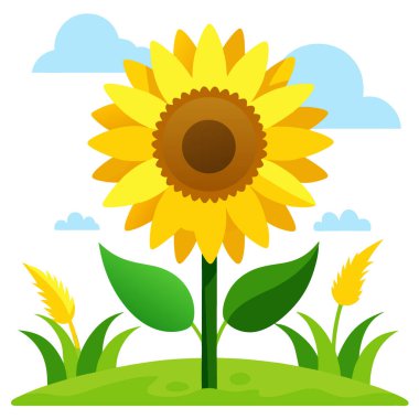 Tarım arazisinde AI 'ın ürettiği yaz arka planında ayçiçeği adı verilen büyük sarı çiçek. Vektör simgesi