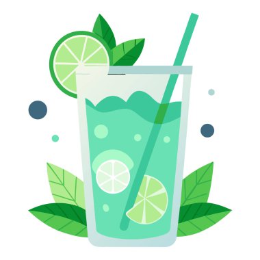 Yaz partileri ve toplantılar için naneli mojito kokteylini limon ve nane yapraklarıyla tazeliyorum. Yapay zeka üretildi. Vektör simgesi