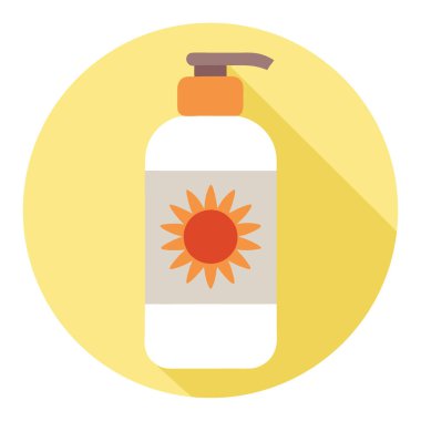 Pastel Sarı Arkaplan Minimalist Yaşam Üzerine Turuncu Güneş Motifli Beyaz Losyon Şişesi. Yapay zeka üretildi. Vektör simgesi