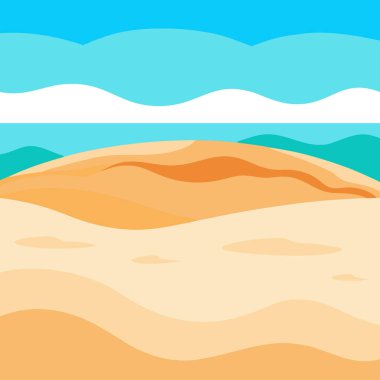 Bulanık deniz ve gökyüzü arkaplanı olan kum görüntüsünü kapat. Yaz temalı ürünler için ideal. Yapay zeka üretildi. Vektör simgesi