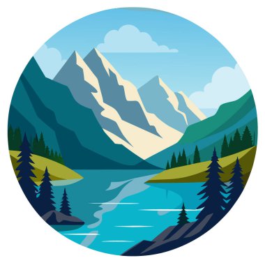 Sierra Nevada Dağları yakınlarındaki Parker Gölü 'nün Haziran Gölü büyüleyici manzarası. Yapay zeka üretildi. Vektör simgesi