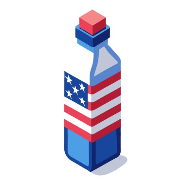 Beyaz Arkaplanda Usa bayrağı olan bir su şişesinin 3 boyutlu görüntüsü. Yapay zeka üretildi. Vektör simgesi