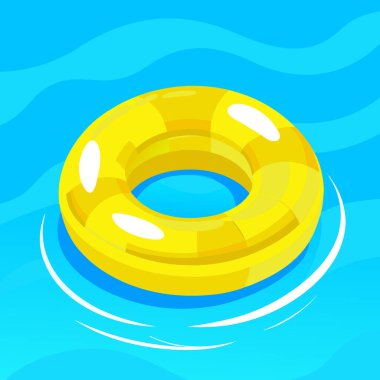 Açık sarı şişme yüzük serin mavi bir havuzda yüzer. Rahatlatıcı bir yaz günü için mükemmel. Yapay zeka üretildi. Vektör simgesi