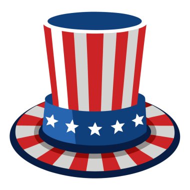 Şeffaf arkaplanda Stars and Stripes ön görünümü olan klasik Sam Amca Top Hat. Yapay zeka üretildi. Vektör simgesi