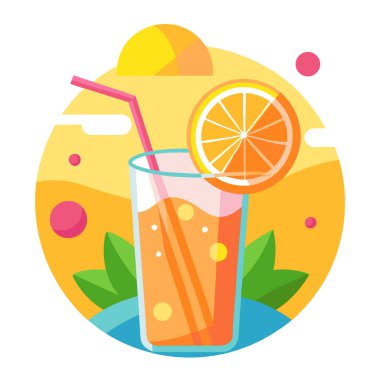Parlak renkli narenciye içeceği canlı renkler ve güneşli enerjiyle yaz atmosferini geliştirir. Yapay zeka üretildi. Vektör simgesi