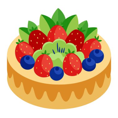 Çilekli Temmuz meyveli tart. Yabanmersini. ve beyaz arka planda izole edilmiş nane şekeri. Yapay zeka üretildi. Vektör simgesi