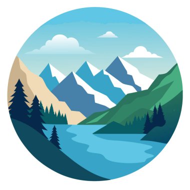 Sierra Nevada Dağları ile çevrili Parker Gölü 'nün sakin manzarası June Lake California. Yapay zeka üretildi. Vektör simgesi