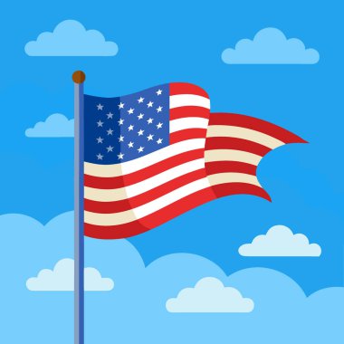 Amerikan Bayrağı Vatansever Bayrak Sallıyor Yıldız ve Çizgili Mavi Gökyüzü Bulutları. Yapay zeka üretildi. Vektör simgesi