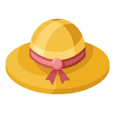 Altın güneş şapkalı yaz aksesuarları ve zarif tasarımı kumaş ve fiyonklu. Yapay zeka üretildi. Vektör simgesi