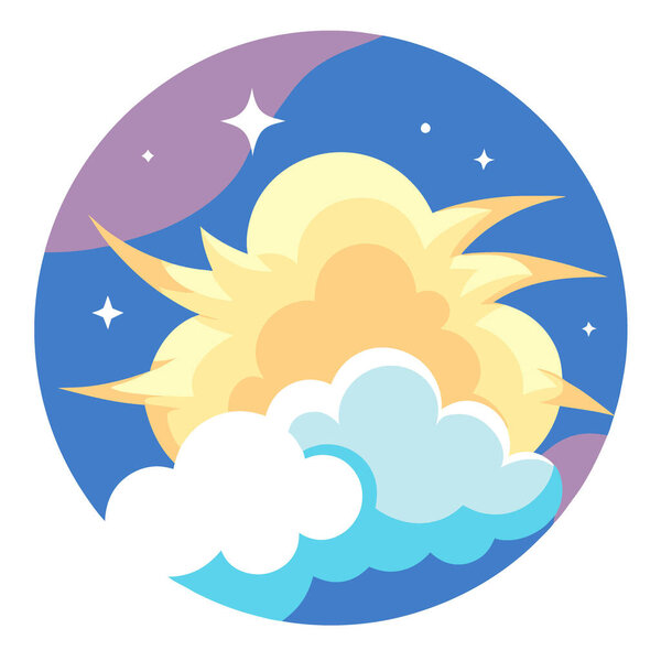 Create an anime inspired drawing of a bright summer sky with fluffy cumulonimbus clouds. AI generated. Vector icon