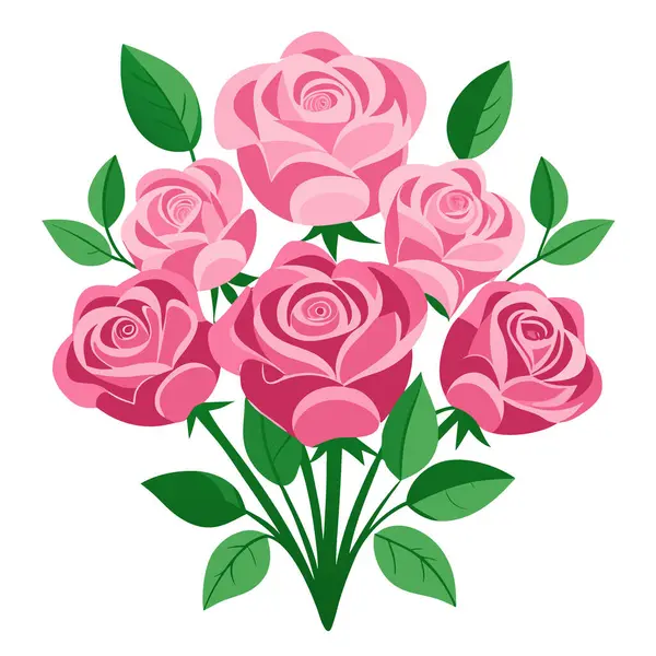 Enfes pembe gül buketi. Çiçeklerin yemyeşil yapraklarla sergilenmesi. Yapay zeka üretildi. Vektör simgesi