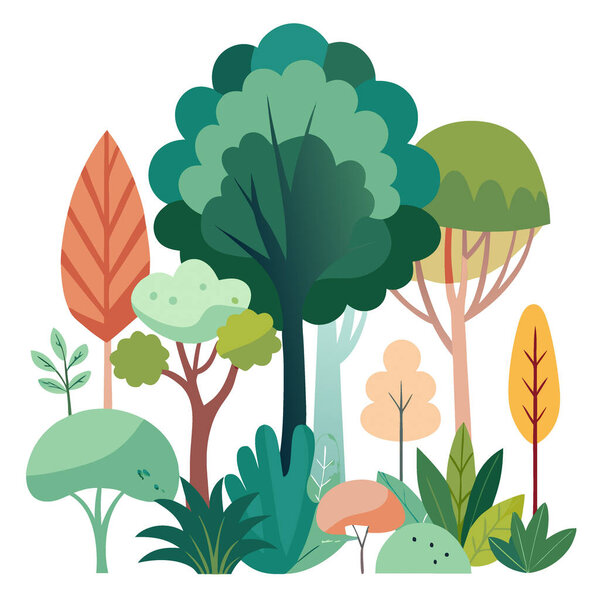 Watercolor painting of various trees and shrubs showcasing different shapes and sizes of foliage.. AI generated. Vector icon