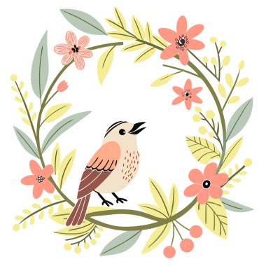 Renkli bir çiçek çelengi. Yaz gündönümü sembolü. Yaz ortası kutlaması... yapay zeka üretildi. Vektör simgesi