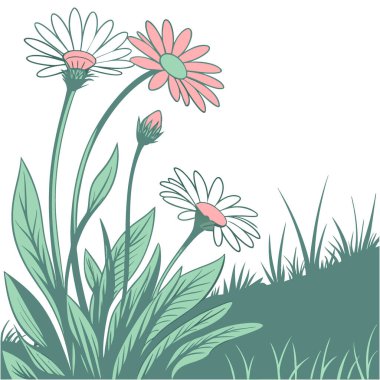 Yeşil arka planda güneşli bir günde bahçede papatyalarla hayat. Yapay zeka üretildi. Vektör simgesi