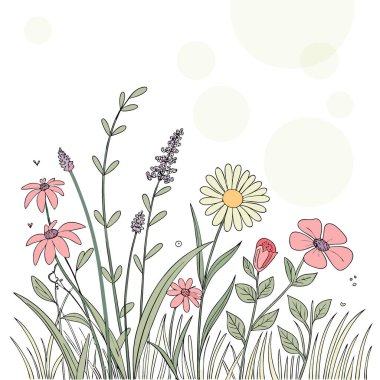 Renkli kır çiçekleri yaz bahçesi bokeh arka plan web afişinde çiçek açıyor. Yapay zeka üretildi. Vektör simgesi